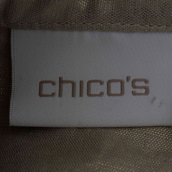 Chicos Sz 0 Tan Gold Shimmer Collared Pockets Linen Cotton Vest
