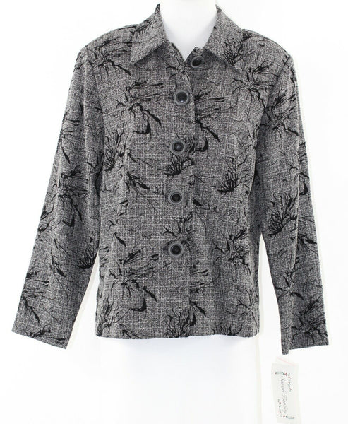 Sarah Bentley NEW $43 Sz S Charcoal Black Button Up Poly Rayon Unlined Jacket