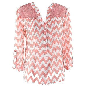 No Boundaries Sz M 7-9 Coral Orange White Zig Zag Lace Insert Poly Tab Top