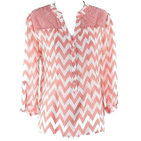 No Boundaries Sz M 7-9 Coral Orange White Zig Zag Lace Insert Poly Tab Top