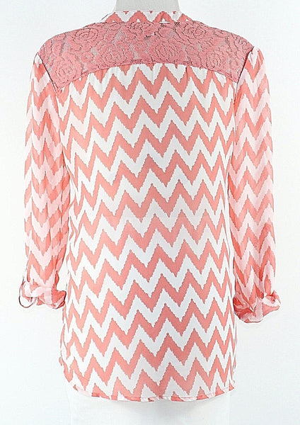 No Boundaries Sz M 7-9 Coral Orange White Zig Zag Lace Insert Poly Tab Top
