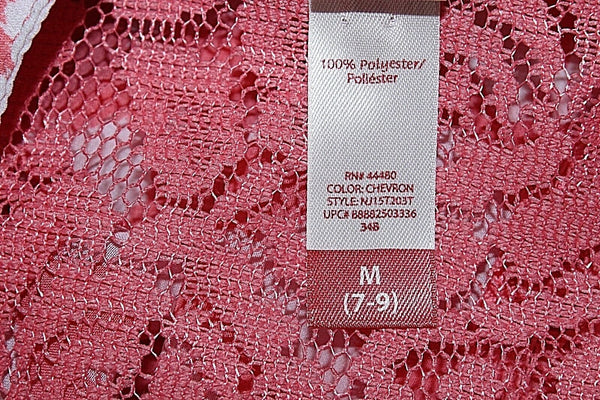 No Boundaries Sz M 7-9 Coral Orange White Zig Zag Lace Insert Poly Tab Top