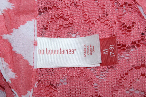 No Boundaries Sz M 7-9 Coral Orange White Zig Zag Lace Insert Poly Tab Top