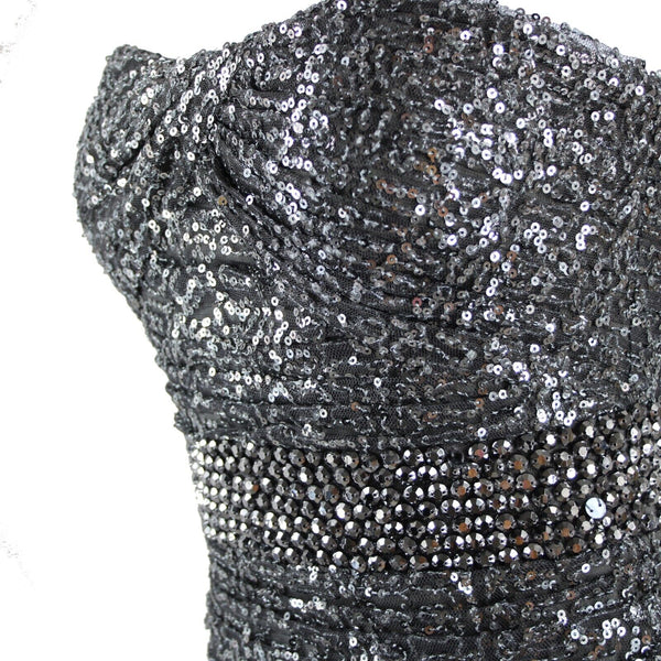 La Femme NEW Sz 2 Gray Greenish Sequin Beaded Lined 100% Polyester Bodycon Dress