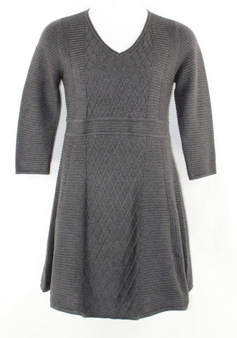 Dana Buchman Sz L Charcoal Textured Knit Acrylic Polyester Sweater Dress