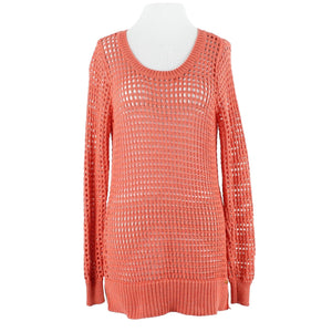 Thalia Sodi Sz S Coral Gold Threads Open Weave Pullover Poly Blend Sweater