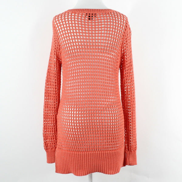 Thalia Sodi Sz S Coral Gold Threads Open Weave Pullover Poly Blend Sweater