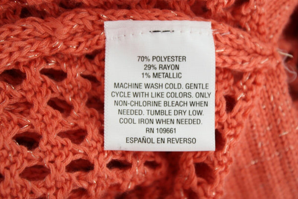 Thalia Sodi Sz S Coral Gold Threads Open Weave Pullover Poly Blend Sweater