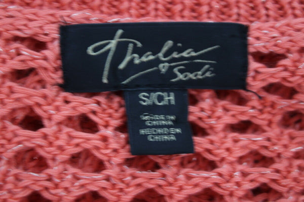 Thalia Sodi Sz S Coral Gold Threads Open Weave Pullover Poly Blend Sweater
