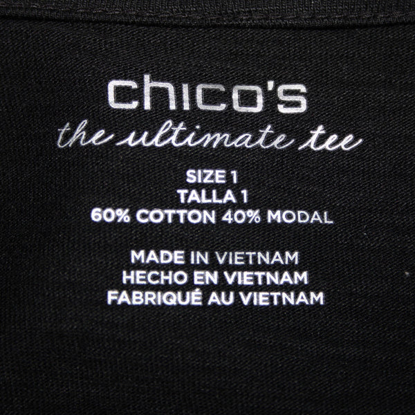 Chicos NEW $60 The Ultimate Tee Sz 1 Black Basic Knit Cotton Modal Wrap Sweater