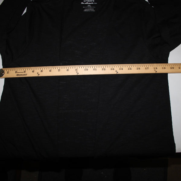 Chicos NEW $60 The Ultimate Tee Sz 1 Black Basic Knit Cotton Modal Wrap Sweater