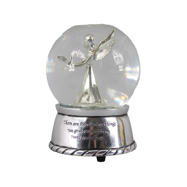 Angel Snow Globe Silver Tone Angel With Dove Musical Snow Globe