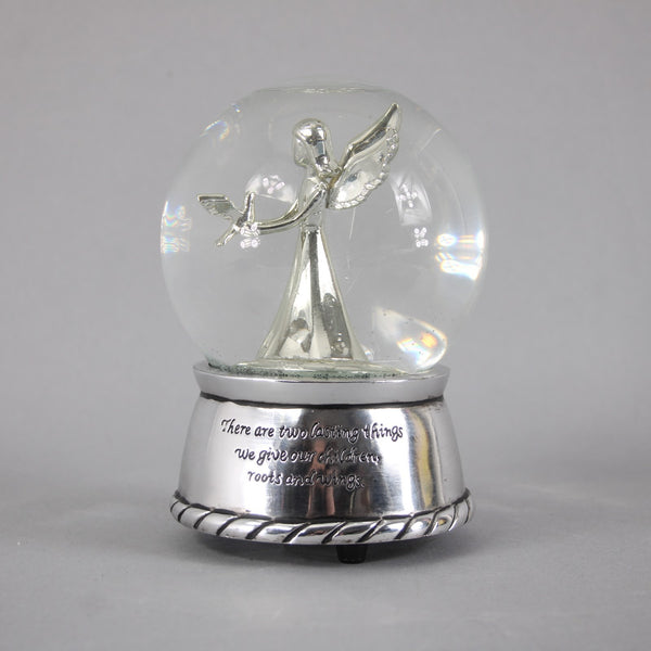 Angel Snow Globe Silver Tone Angel With Dove Musical Snow Globe