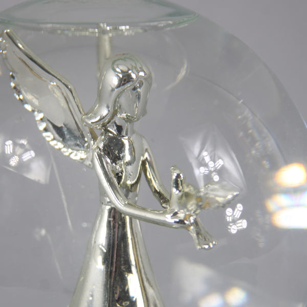 Angel Snow Globe Silver Tone Angel With Dove Musical Snow Globe