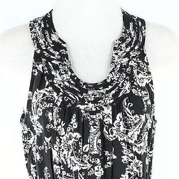 Elle Sz S White Black Elastic Waist Pintucked Keyhole Neckline Rayon Dress