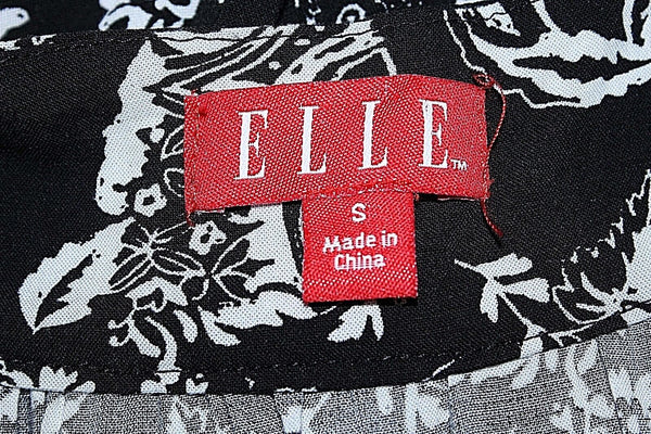 Elle Sz S White Black Elastic Waist Pintucked Keyhole Neckline Rayon Dress