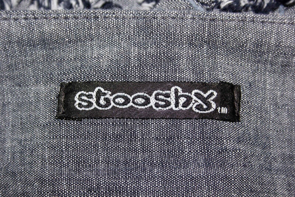 Stooshy Sz L Navy White 100% Cotton 2 Pocket Embroidered Gathered Skirt