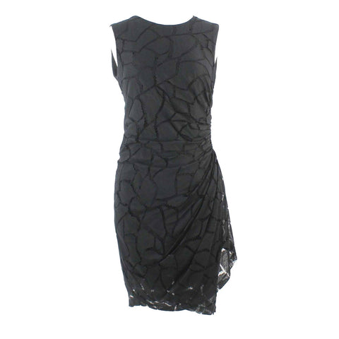 Sea New York Sz 8 Black Lace Overlay Lined Side Ruch Cotton Blend Dress