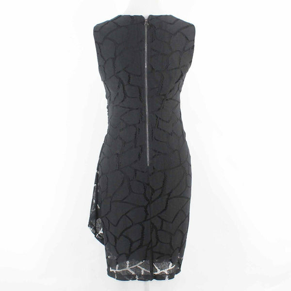 Sea New York Sz 8 Black Lace Overlay Lined Side Ruch Cotton Blend Dress