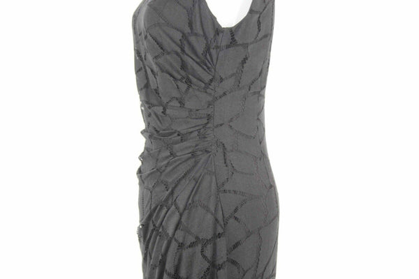 Sea New York Sz 8 Black Lace Overlay Lined Side Ruch Cotton Blend Dress