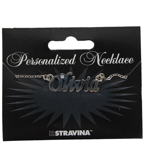 OLIVIA Name NEW Silvertone Rhinestone 14.5" w 4.5" Multi Ring Extender Necklace