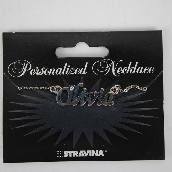OLIVIA Name NEW Silvertone Rhinestone 14.5" w 4.5" Multi Ring Extender Necklace