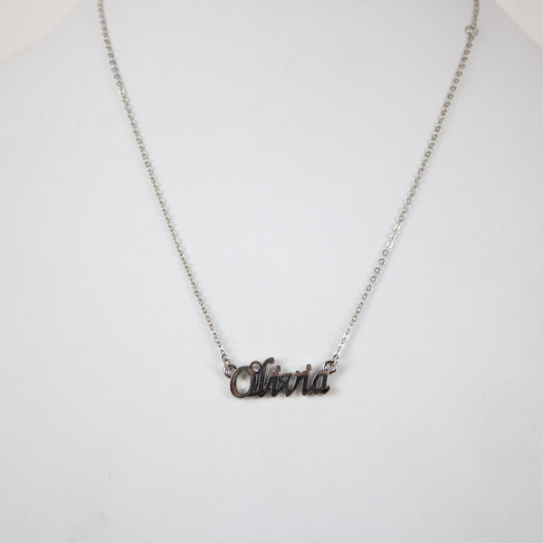 OLIVIA Name NEW Silvertone Rhinestone 14.5" w 4.5" Multi Ring Extender Necklace
