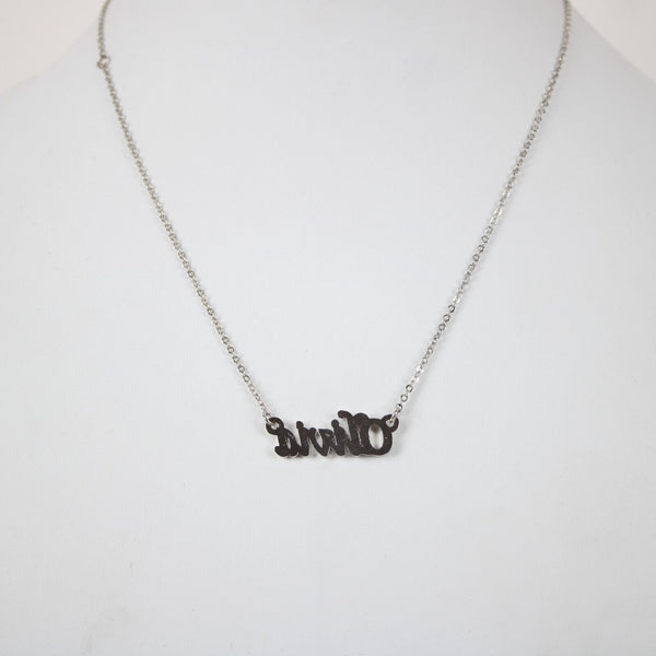 OLIVIA Name NEW Silvertone Rhinestone 14.5" w 4.5" Multi Ring Extender Necklace