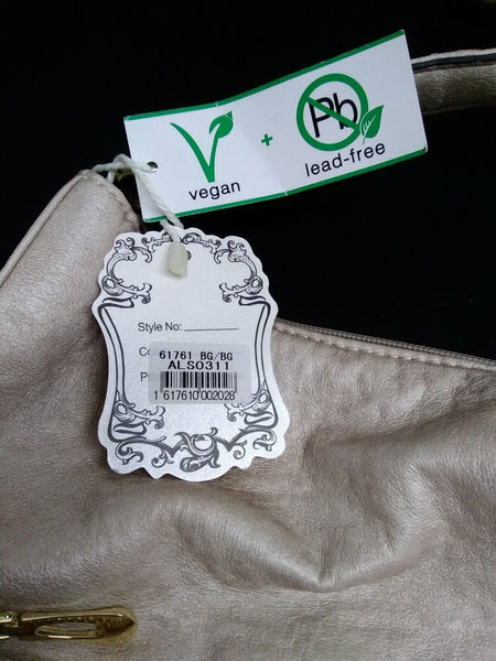 Alyssa NEW 14 X 16 X 3.5 Creamy Gold Zip Top Pockets Vegan Lead Free Soft Purse