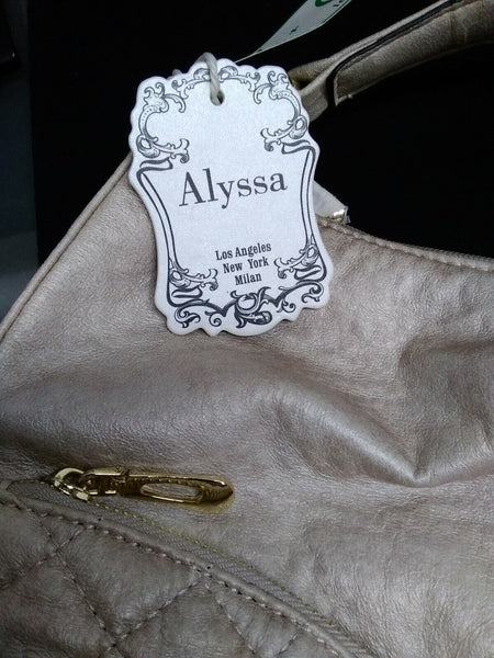 Alyssa NEW 14 X 16 X 3.5 Creamy Gold Zip Top Pockets Vegan Lead Free Soft Purse
