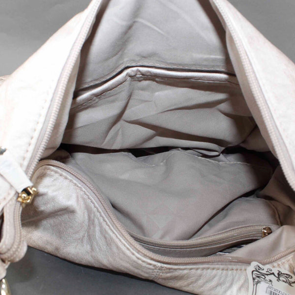 Alyssa NEW 14 X 16 X 3.5 Creamy Gold Zip Top Pockets Vegan Lead Free Soft Purse