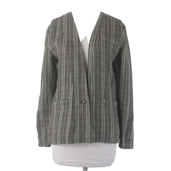 Gianni Versace Blazer Jacket Sz 42 Green Red Multicolor Faux Pockets 100% Linen