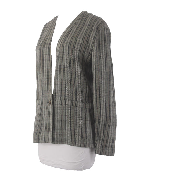 Gianni Versace Blazer Jacket Sz 42 Green Red Multicolor Faux Pockets 100% Linen