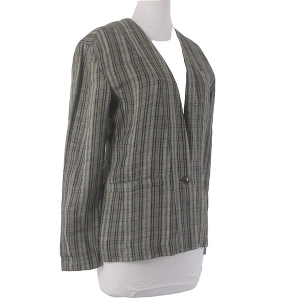 Gianni Versace Blazer Jacket Sz 42 Green Red Multicolor Faux Pockets 100% Linen