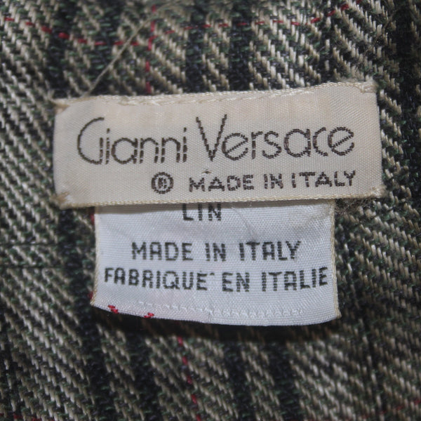 Gianni Versace Blazer Jacket Sz 42 Green Red Multicolor Faux Pockets 100% Linen