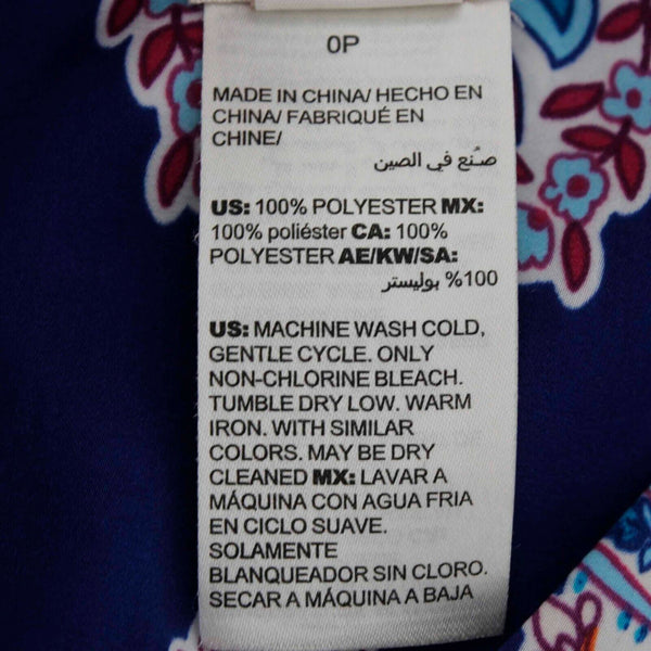 Chicos Sz 0P Blue Multicolor V Neck Paisley Short Sleeve 100% Polyester Top