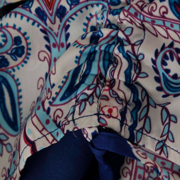 Chicos Sz 0P Blue Multicolor V Neck Paisley Short Sleeve 100% Polyester Top