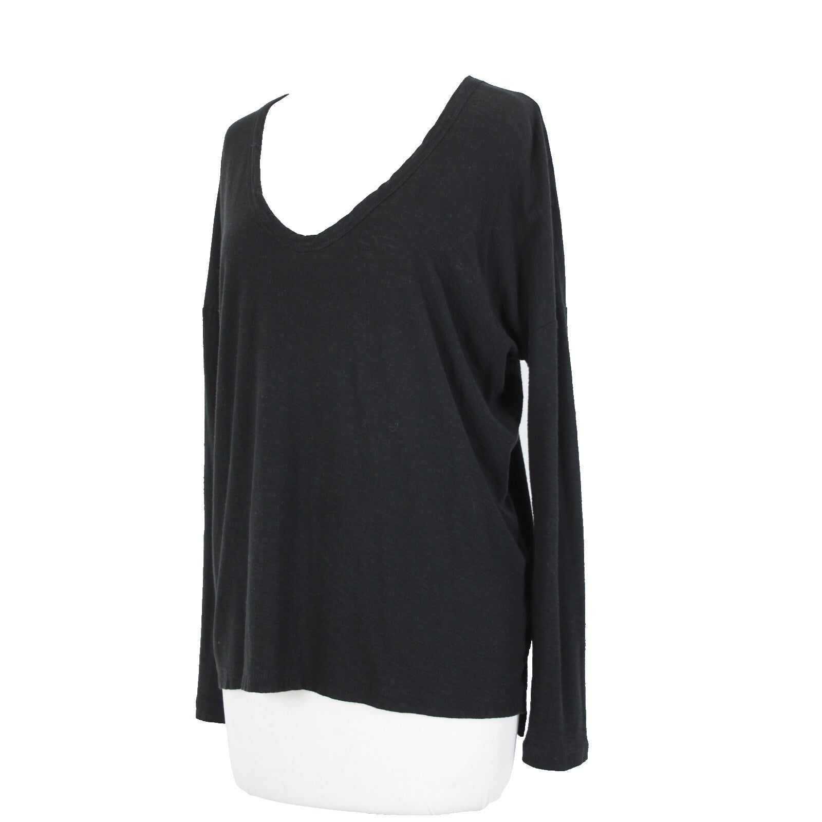 James Perse Standard Sz 1 Black Round Neck Long Sleeve Cotton Modal Top