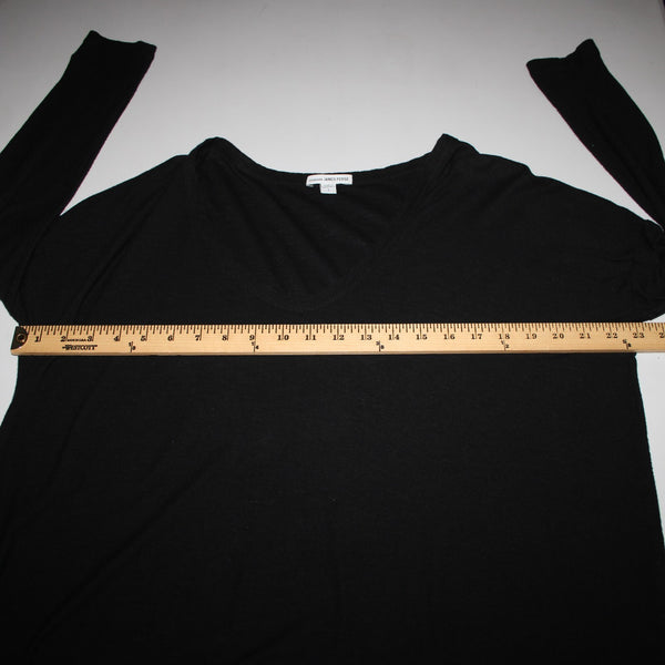 James Perse Standard Sz 1 Black Round Neck Long Sleeve Cotton Modal Top