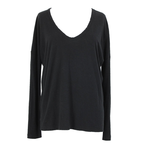 James Perse Standard Sz 1 Black Round Neck Long Sleeve Cotton Modal Top