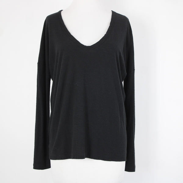 James Perse Standard Sz 1 Black Round Neck Long Sleeve Cotton Modal Top