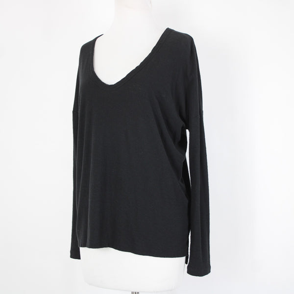James Perse Standard Sz 1 Black Round Neck Long Sleeve Cotton Modal Top