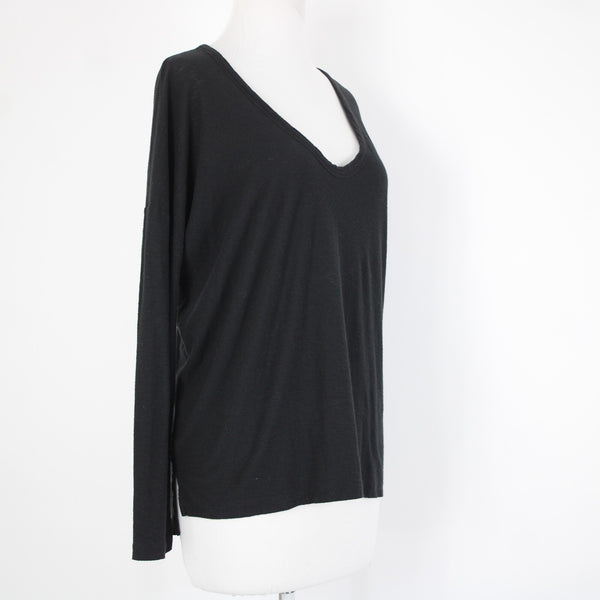 James Perse Standard Sz 1 Black Round Neck Long Sleeve Cotton Modal Top