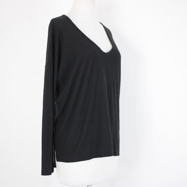 James Perse Standard Sz 1 Black Round Neck Long Sleeve Cotton Modal Top