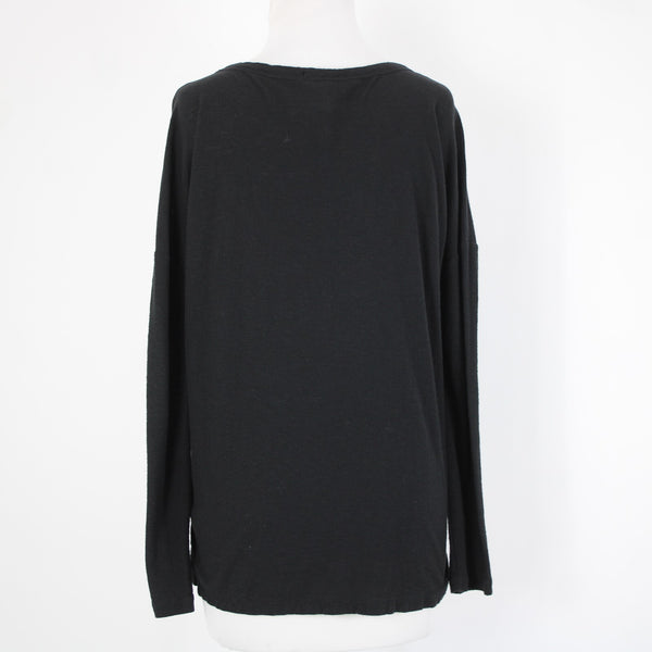 James Perse Standard Sz 1 Black Round Neck Long Sleeve Cotton Modal Top