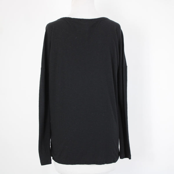 James Perse Standard Sz 1 Black Round Neck Long Sleeve Cotton Modal Top