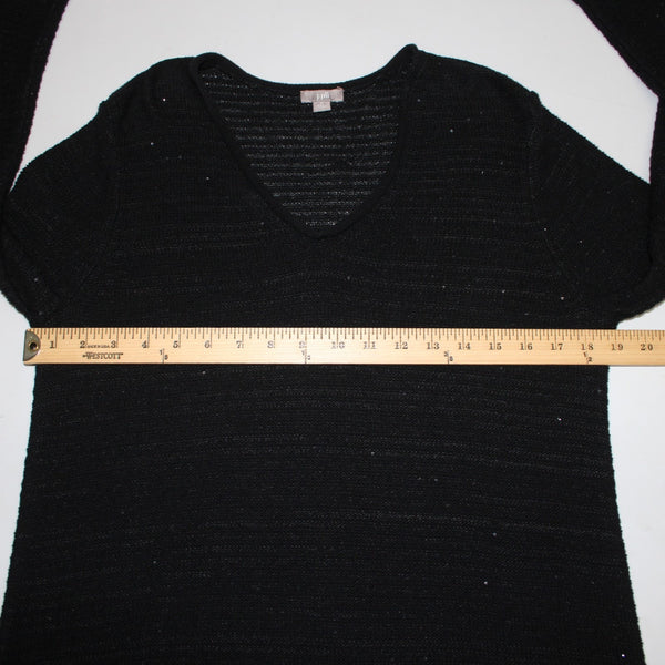 J Jill Top Sz M Black Sequin Open Knit V Neck Cotton Polyester Top