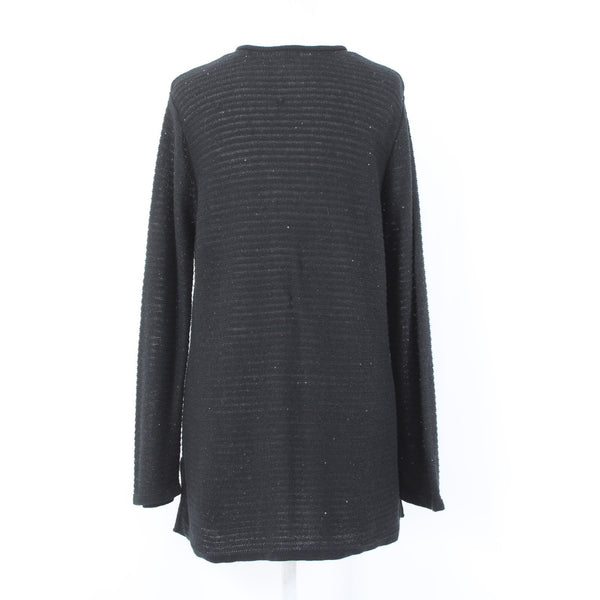 J Jill Top Sz M Black Sequin Open Knit V Neck Cotton Polyester Top