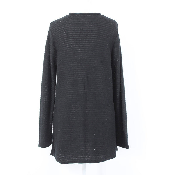 J Jill Top Sz M Black Sequin Open Knit V Neck Cotton Polyester Top