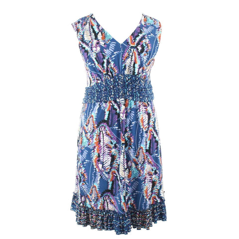 Monroe & Main Sz 1X Blue Purple Multi Ruffle Hem Polyester Blend Dress